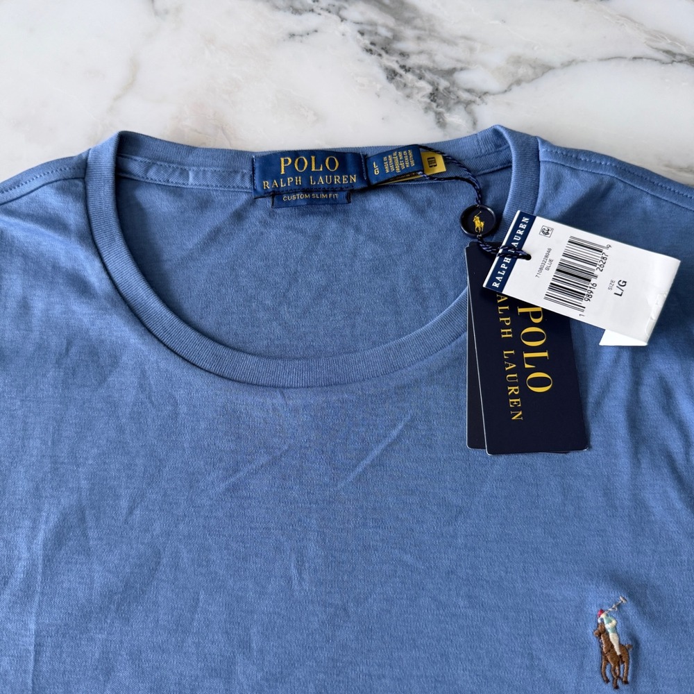 Polo Ralph Lauren Mens Custom Slim Fit T-Shirt Blue Large NWT 710803228046 L